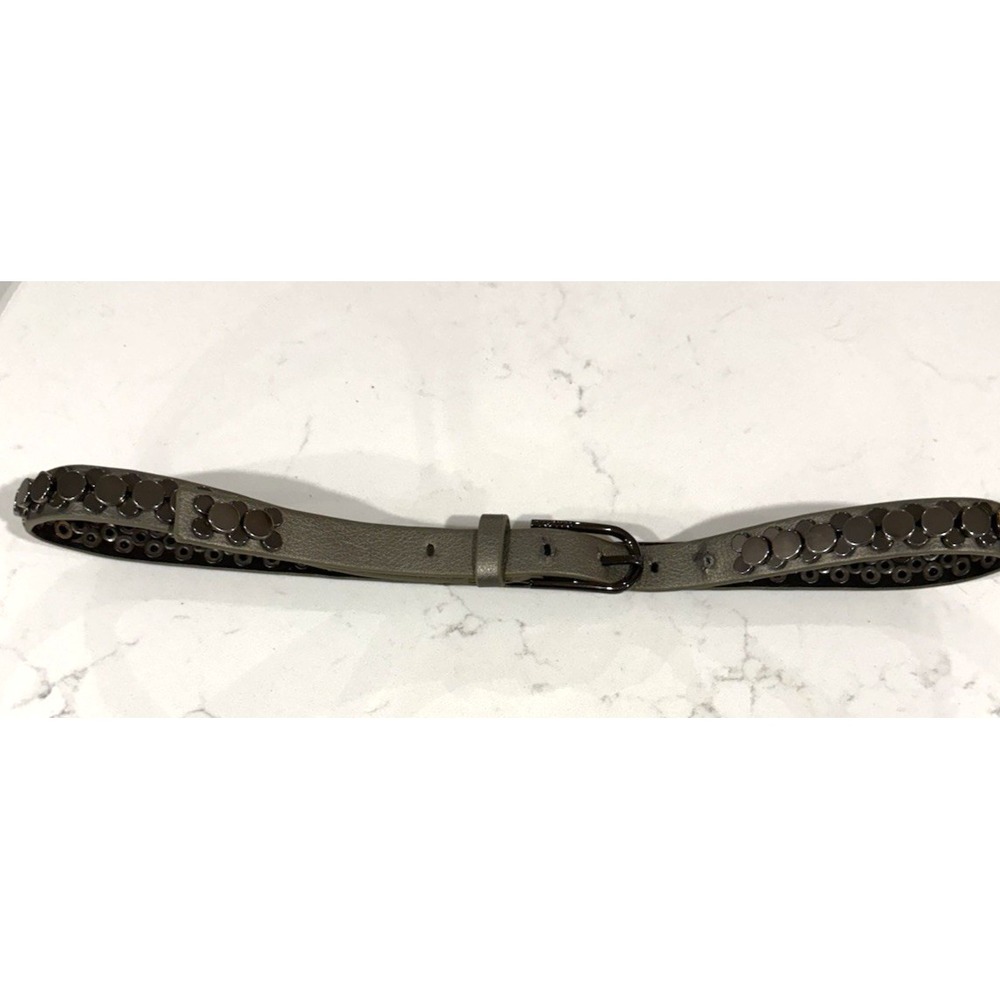 Calvin Klein Womens Gray Leather Belt Round Silver (Gunmetal tone) Studs